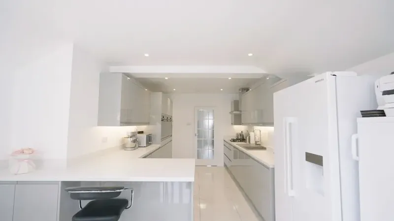 Bright open plan kitchen and living area created by a large rear extension in Colchester, Essex